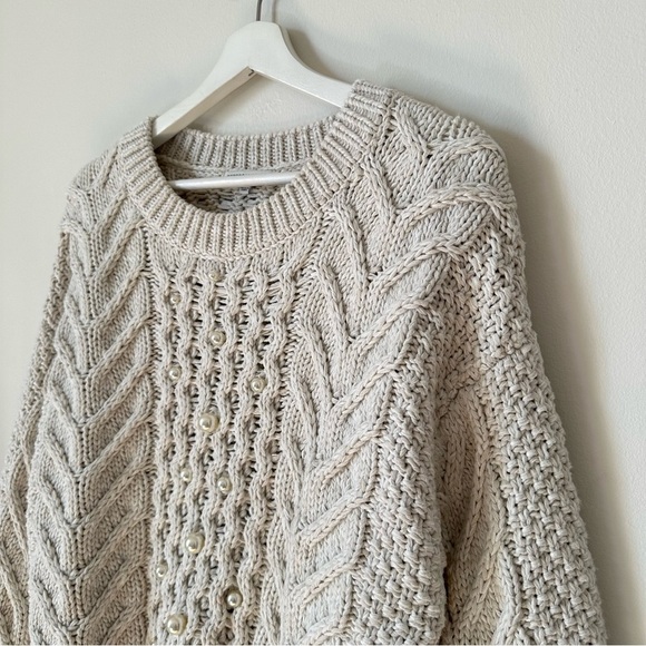 Rebecca Minkoff Blake Pearl Embellished Cable Knit Sweater in Cream Size Medium - Picture 6 of 12
